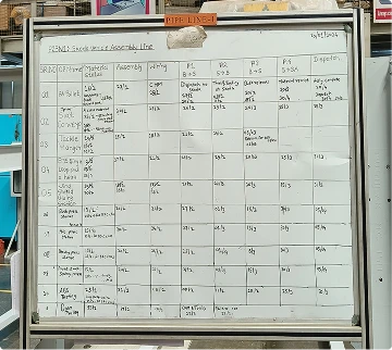 Production artefacts and handwritten records kept at the line.
